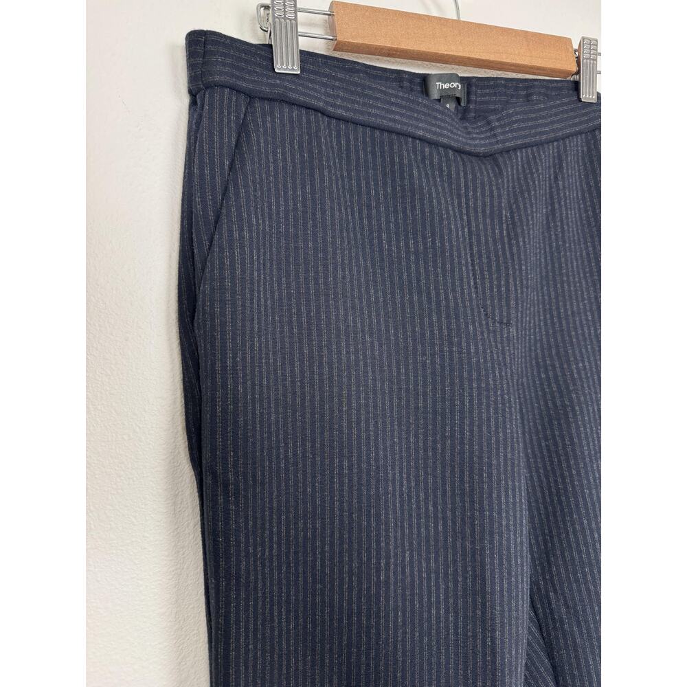 Theory Treeca Pull On Dress Pants Womens 8 Blue Stripe Ankle Crop Fairfield Knit